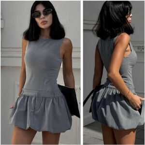Women's Zara Gray Sleeveless Mini Bubble Hem Dress Size S